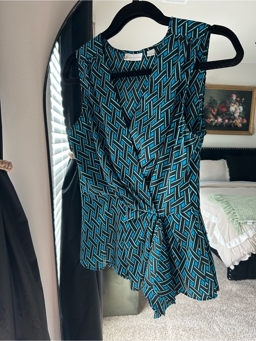 New York & Company Teal and Black Asymmetrical Wrap Skirt